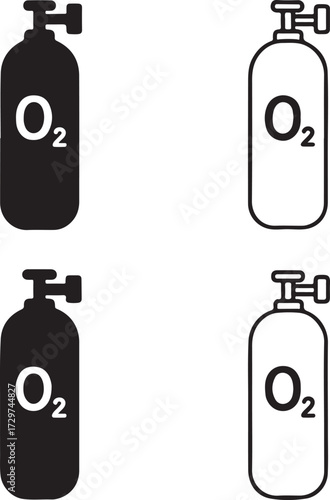 Oxygen Tank icon set, oxygen tank icons solid black, oxygen cylinder outline, medical oxygen minimal, thin stroke vector, editable oxygen gas icons, professional healthcare medical design