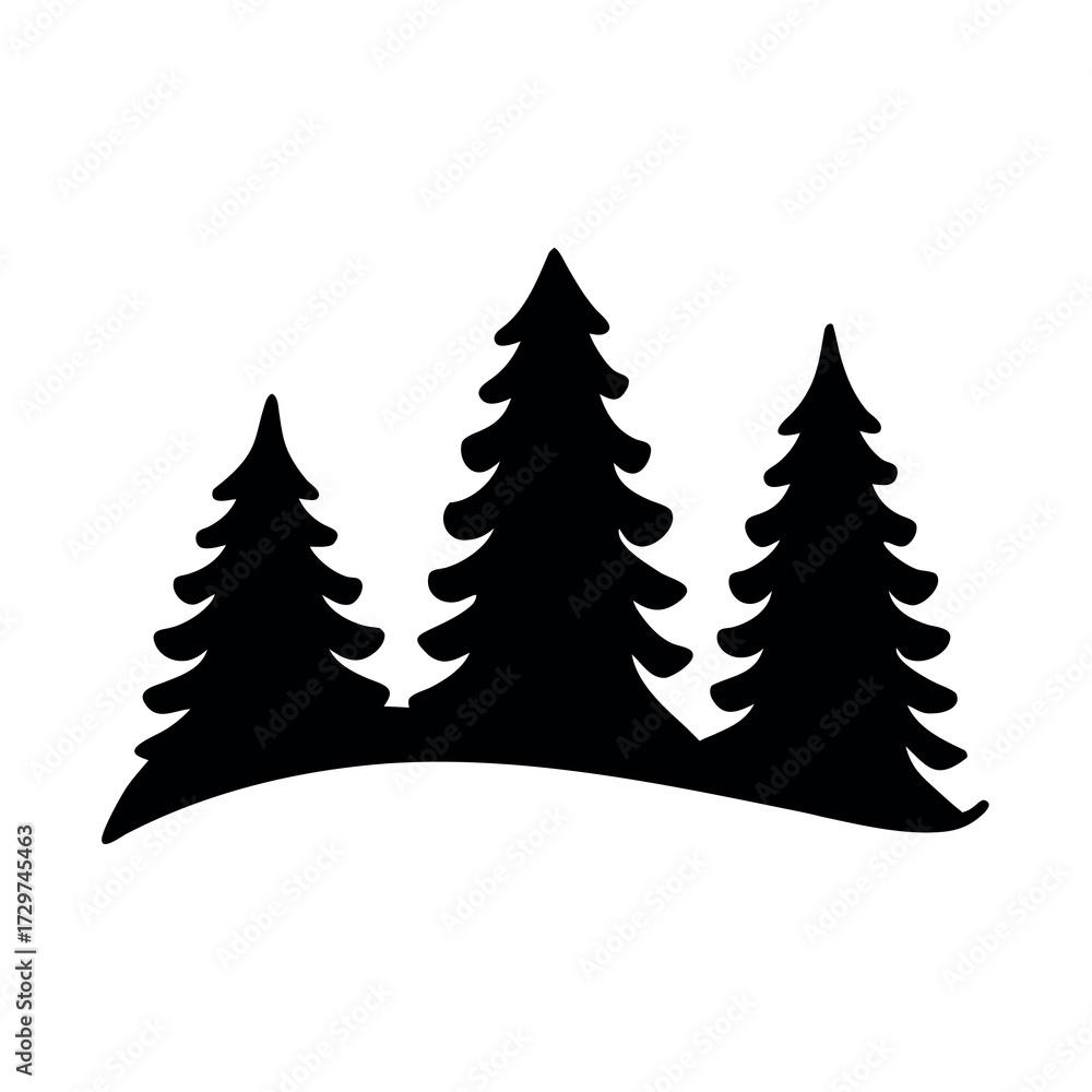 Fototapeta premium Silhouette of three dark evergreen trees on a gentle hill