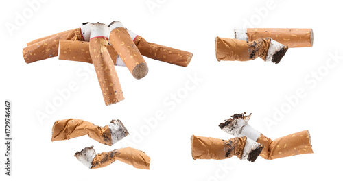 Slika na platnu collection of dirty and discarded cigarette butts representing pollution and smo