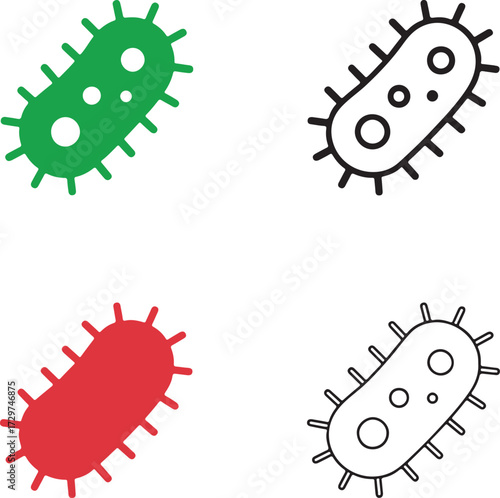 Bacterium icon set, bacterium icons solid black, bacteria outline, microorganism minimal, germ thin stroke vector, editable microbe design icons, professional bacteria medical symbols