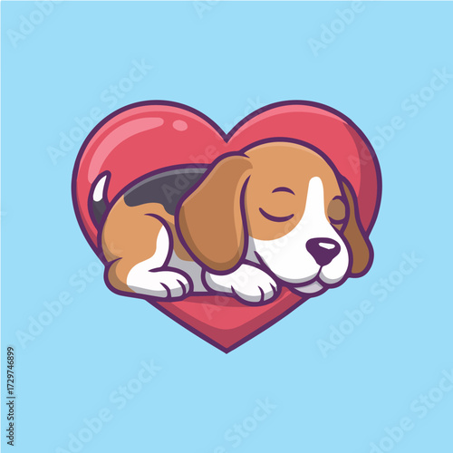 vector concept for cute beagle dog sleeping on heart love adorable animal cartoon heartshape sweet puppy resting