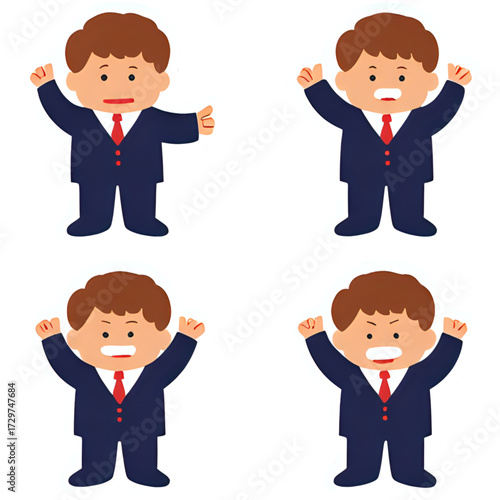 Set of Four cute three-dimensional cartoons in various poses wearing Presecutor's Suits.