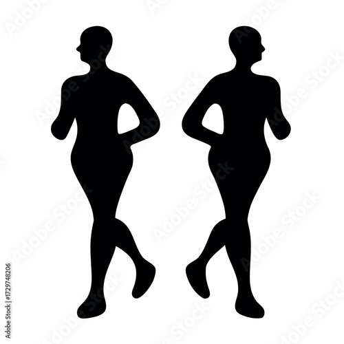 Silhouettes of two individuals in motion one appearing heavier than the other
