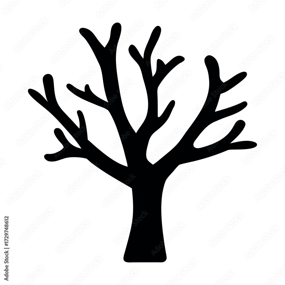 Obraz premium Silhouette of a bare deciduous tree with intricate branching patterns against a white background