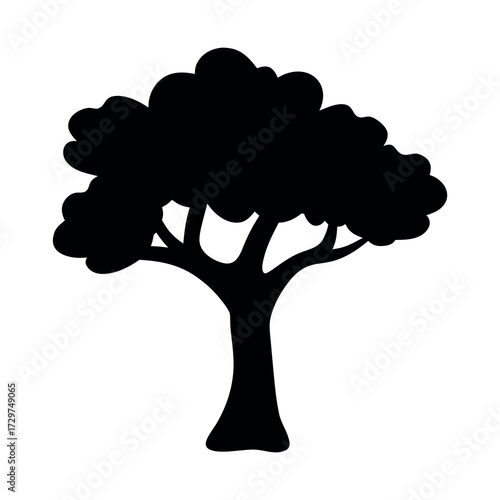 Simple silhouette of a large deciduous tree with a full canopy