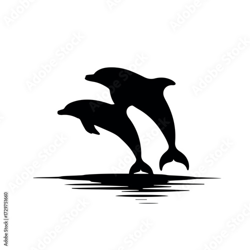 Silhouette vector graphic of two dolphins jumping out of water ocean wildlife aquatic animal illustration 100