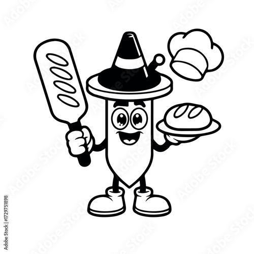Cartoon baker character with bread and chef hat vector illustration design for bakery shop 100