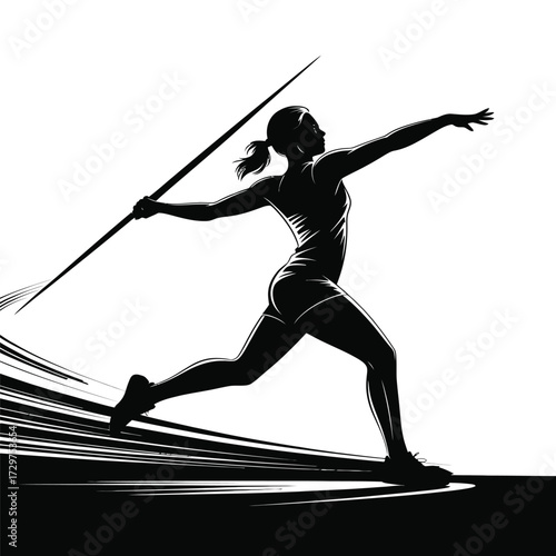 Javelin Thrower Illustration Captures Athleticism and Power in Silhouette