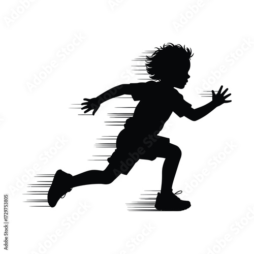 Silhouette of a young boy running at a fast pace