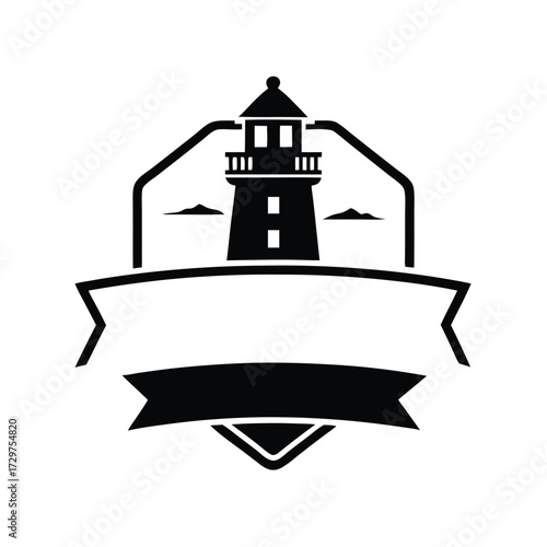 Nautical lighthouse silhouette vector illustration guiding a vessel on a wavy ocean travel icon design