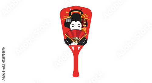 Geisha Fan: A vibrant, illustrative image showcases a traditional Japanese fan, portraying a geisha with exquisite detail and cultural significance, a perfect emblem of artistry and heritage.
