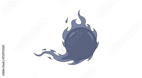 Abstract Ball of Flame: A captivating vector illustration depicting a stylized ball of fire, emitting smoke, perfect for symbolizing energy, transformation, or elemental concepts.