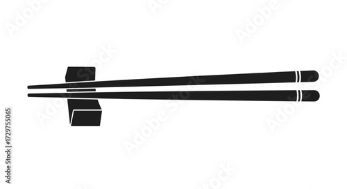 Elegant Chopsticks: A simple black-and-white image features a pair of chopsticks on a matching rest, designed for a modern aesthetic and minimalist elegance.