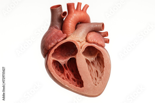 Detailed cross-section of a human heart, showcasing internal chambers and major vessels.