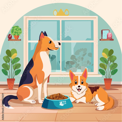Two dogs in home vector