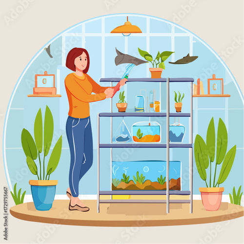 woman in the own artificial garden day