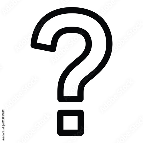 Simple bold outline question mark symbol representing inquiry confusion unknown mystery doubt and seeking information clearly defined graphic outline