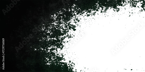Abstract grunge background with black ink splashes, creating a dirty texture for a vintage design illustration frame