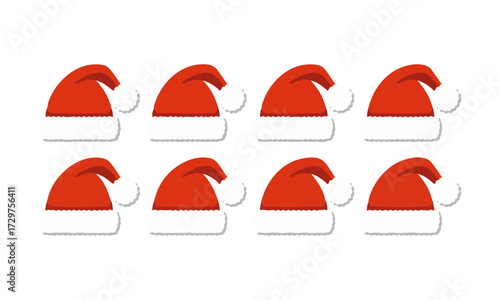 Santa Hat Collection Set Red Christmas Caps Isolated on White Vector Illustration, easily editable and scalable