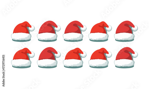 Santa Hat Collection Set Red Christmas Caps Isolated on White Vector Illustration, easily editable and scalable