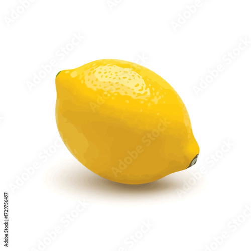 A single, bright yellow lemon on a white background, casting a soft shadow.