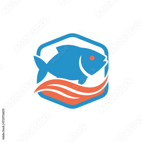 Minimalist Fish Store Logo Vector Art with Ocean Blue Theme for Seafood Market Shop and Fresh Marine Food Branding Template Illustration for Corporate Business Identity Design