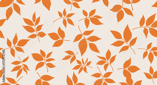 A delicate pattern of scattered orange leaves on a pale background.