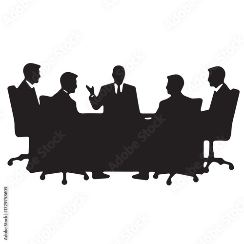 Silhouettes of business people sitting, men and women sit on armchair, office chair with laptop, tablet, as a office meeting.

