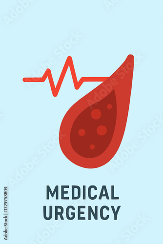 A flat vector illustration of a thrombosis clot with a heartbeat monitor, symbolizing medical urgency