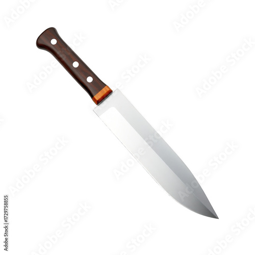 Sharp stainless steel chef knife with wooden handle isolated on black background