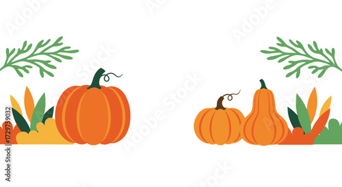 Autumn harvest celebration with pumpkins and colorful fall foliage.
