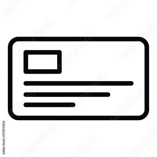 Simple line art icon representing a business card or identity card for contact information and membership outline