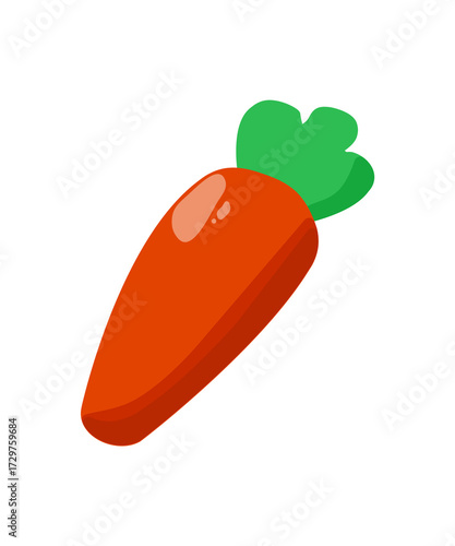 Shiny carrot illustration with orange body and green leaves for creative children’s drawing, design, and education projects