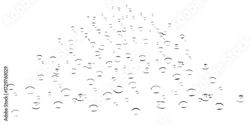Clear water drops and splashes on a white background are clean, wet liquid bubbles