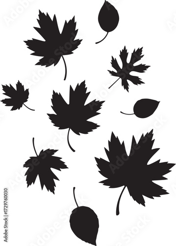 Falling Leaves Silhouette Vector Black on White