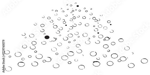 Clear macro pattern of fresh blue water drops and bubbles on a wet glass surface