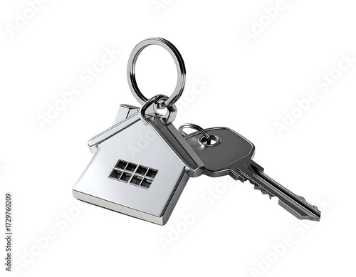 Silver house-shaped keychain with keys