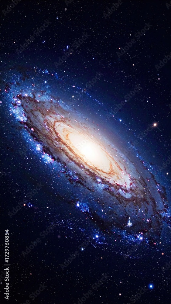 Fototapeta premium Dramatic Galaxy Space Background with Spiral Nebula and Star Clusters in Deep Space