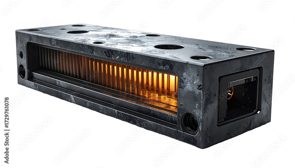 Obraz premium Industrial metal component with glowing internal structure