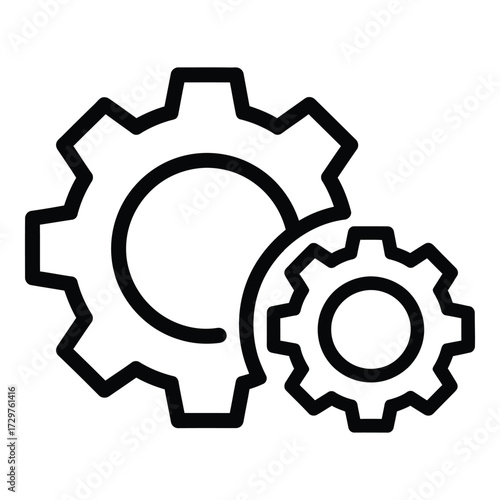 Dynamic cogwheel icon symbol for mechanical systems industry business technology solutions and industrial engineering concepts graphic outline