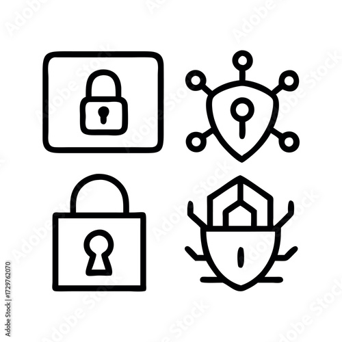 Digital security icons representing protection privacy and cyber threats