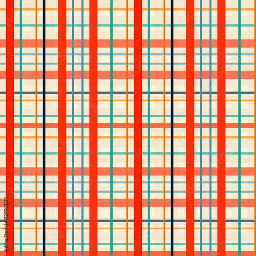 Illustrated retro motif of vibrant plaid with retro colors textiles textures background.