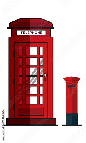 red british telephone booth and mailbox vector illustration