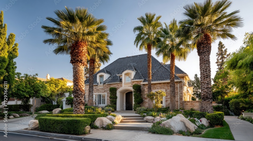 Fototapeta premium Estate home with lush landscaping