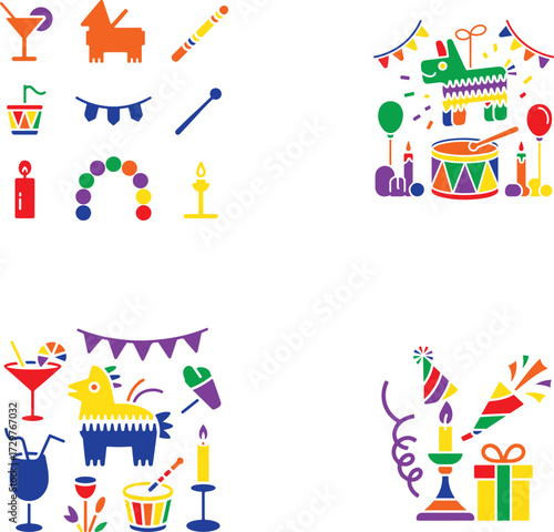 Colorful party objects and decorations celebration