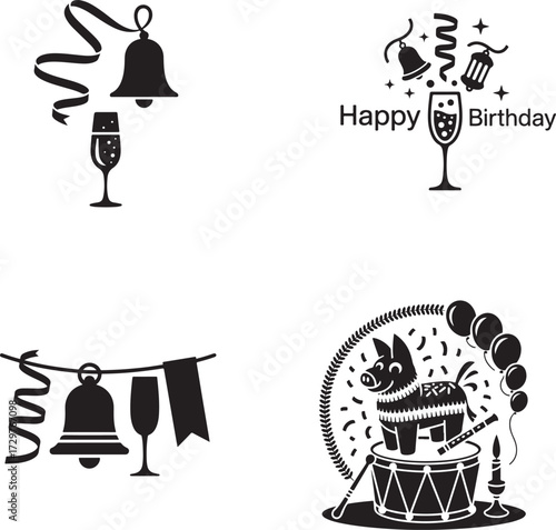 Festive celebration elements with bells and drinks