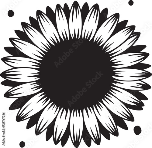 Thanksgiving Sunflower Silhouette Vector Black on White