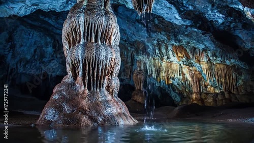 Detailed close-up shots highlighting the mineral deposits and crystal formations that compose the stunning surfaces of various stalagmites. no data