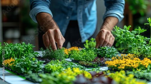 Person arranging small greenery