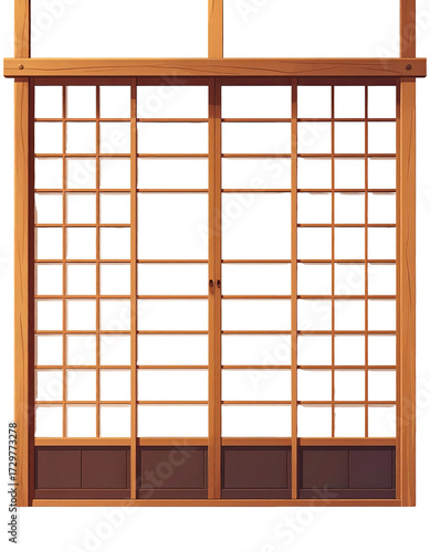 Wooden sliding doors with a gridded pattern